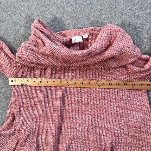 Anthropologie Postmark Cowl Neck Sweater Women's Medium Pink Waffle Knit Flowy - Picture 5 of 8